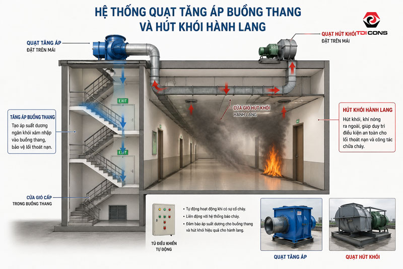 Hệ thống quạt tăng áp buồng thang và hút khói hành lang chung cư