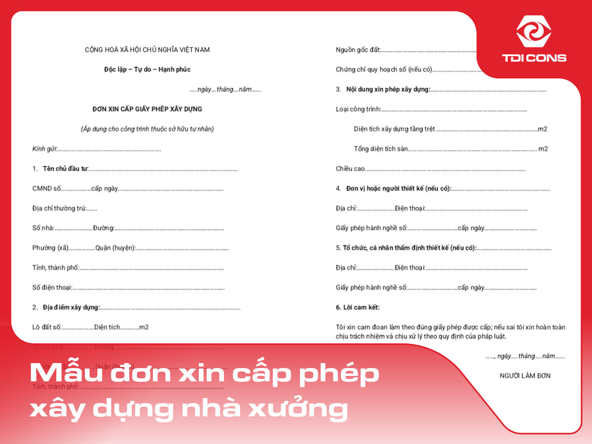 mẫu đơn xin cấp phép xây dựng nhà xưởng
