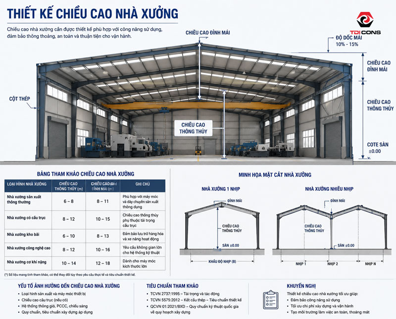 Tiêu chuẩn chiều cao nhà xưởng