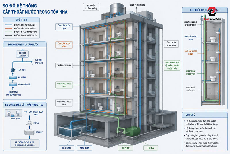Sơ đồ hệ thống cấp thoát nước toà nhà chung cư