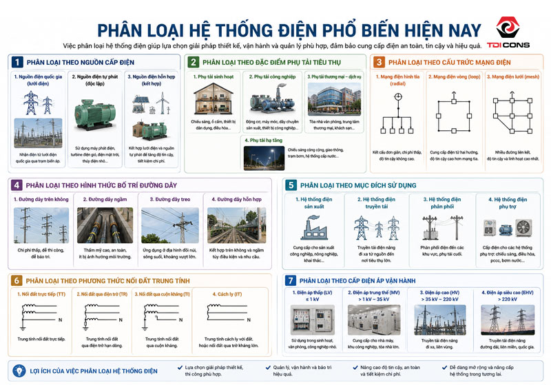 Phân loại các hệ thống điện sử dụng phổ biến hiện nay
