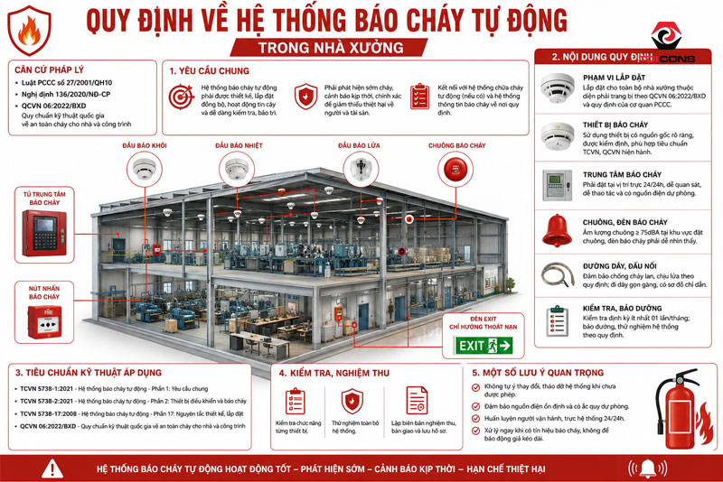 Quy định về hệ thống báo cháy tự động trong nhà xưởng