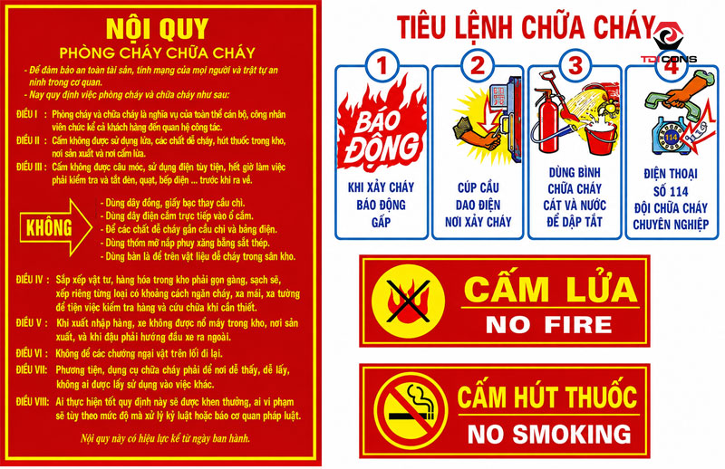 Đảm bảo tuân thủ quy định bố trí biển báo, nội quy và tiêu lệnh phòng cháy chữa cháy