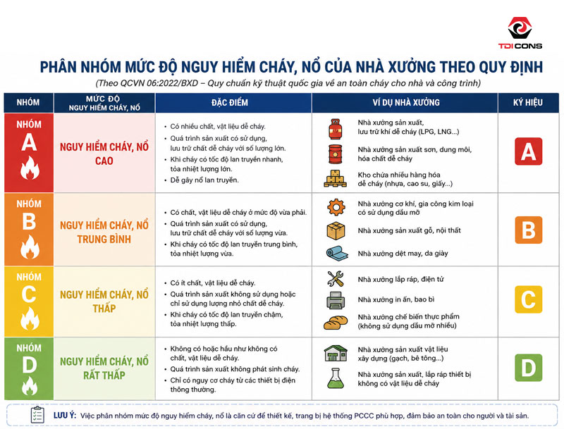 Phân các nhóm mức độ nguy hiểm cháy, nổ của nhà xưởng theo quy định