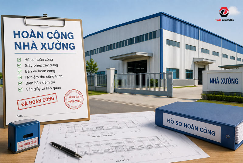 Hoàn công nhà xưởng được thực hiện sau khi công trình đã hoàn thành thi công và nghiệm thu
