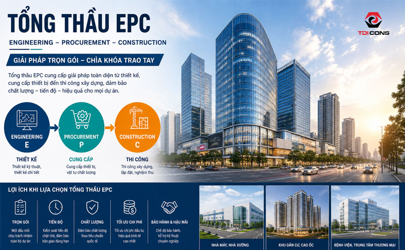 EPC là thiết kế, mua sắm thiết bị và thi công xây dựng