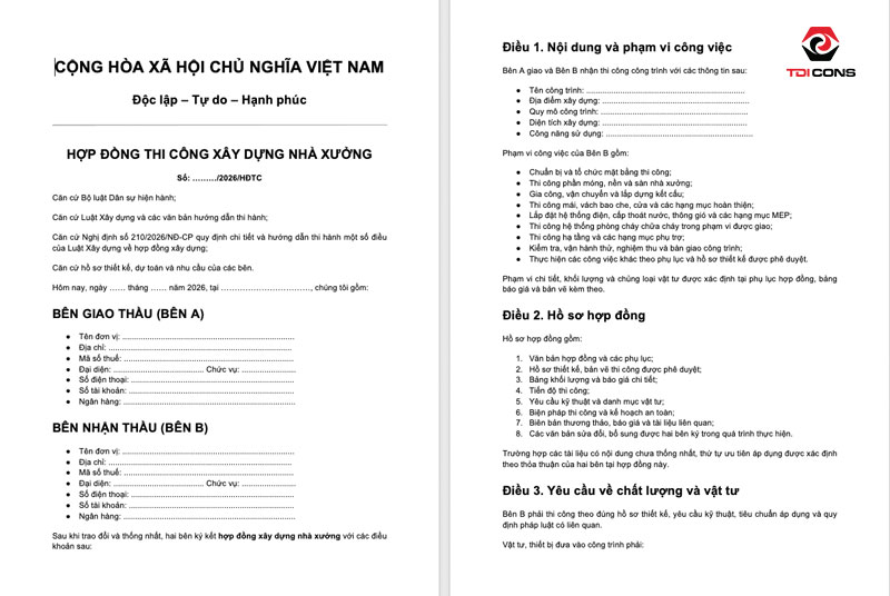 Mẫu hợp đồng xây dựng nhà xưởng 1